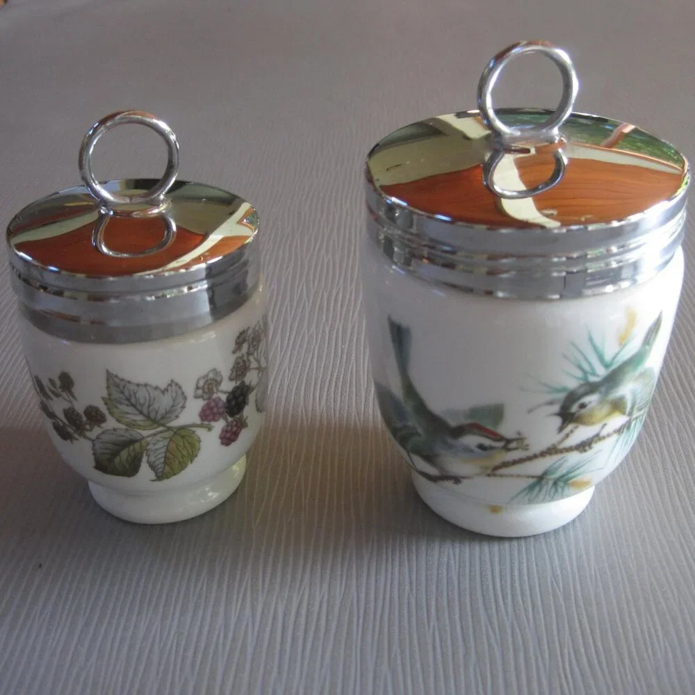 Set of 2 Royal Worcester Egg Coddlers - Woodland Birds Wren & Finch SM Berries